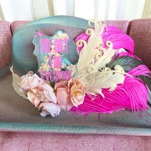 Pink and Cream Feathered Hat